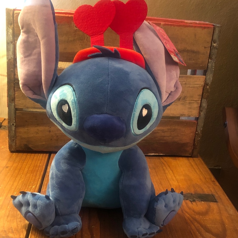 Disney Blue Stitch Plush with Red Heart Headband